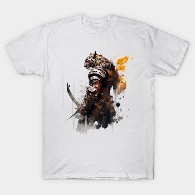 Golden Tiger Warrior T-Shirt by Cotetti